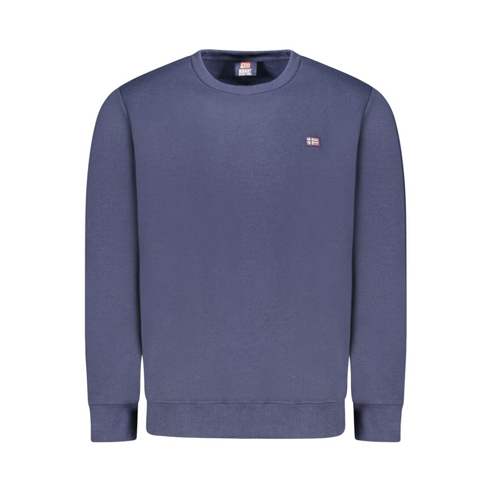 Norway 1963 Blue Cotton Men Sweater with crew neck and brand logo appliqué, showcasing vintage elegance and modern flair.
