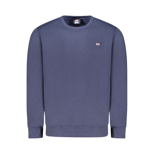Norway 1963 Blue Cotton Men Sweater with crew neck and brand logo appliqué, showcasing vintage elegance and modern flair.