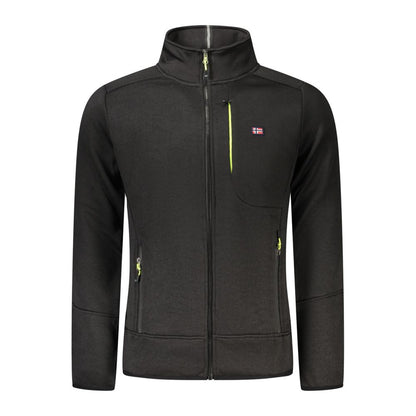 Norway 1963 Black Polyester Men Sweater with zippered pockets and logo applique. Urban sophisticated design with contrast details.