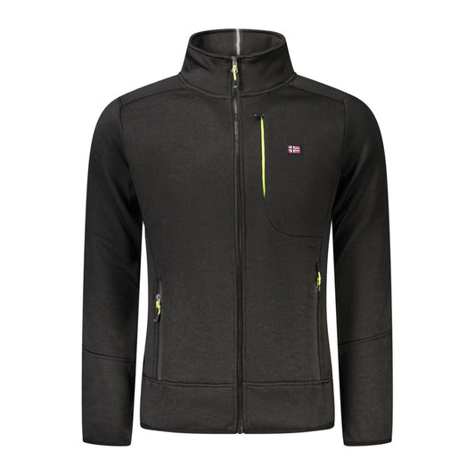 Norway 1963 Black Polyester Men Sweater with zippered pockets and logo applique. Urban sophisticated design with contrast details.