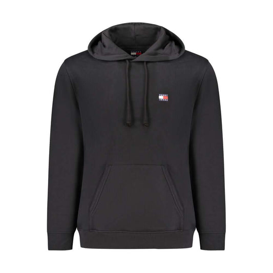 Tommy Hilfiger Black Cotton Men Sweater with logo and hood, front view.