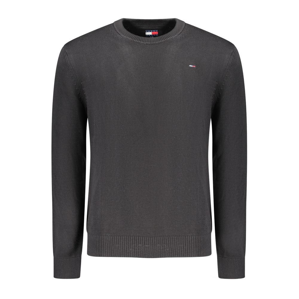 Tommy Hilfiger Black Cotton Men Sweater with crew neck and iconic logo embroidery.