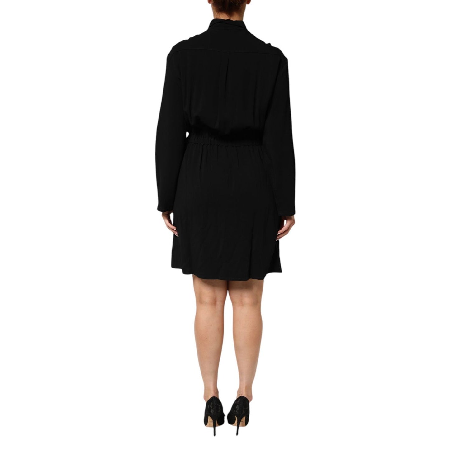 Emporio Armani Black Viscose Blend Shirt Style Belted  Dress