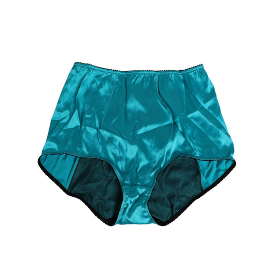 Dolce & Gabbana Aqua Green Satin High-Waist Briefs Underwear