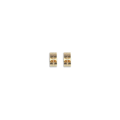 Jil Sander Gold Brass Earrings with geometric texture, silver tone, minimalist design, hook-and-eye closure, AW25 fashion accessory.
