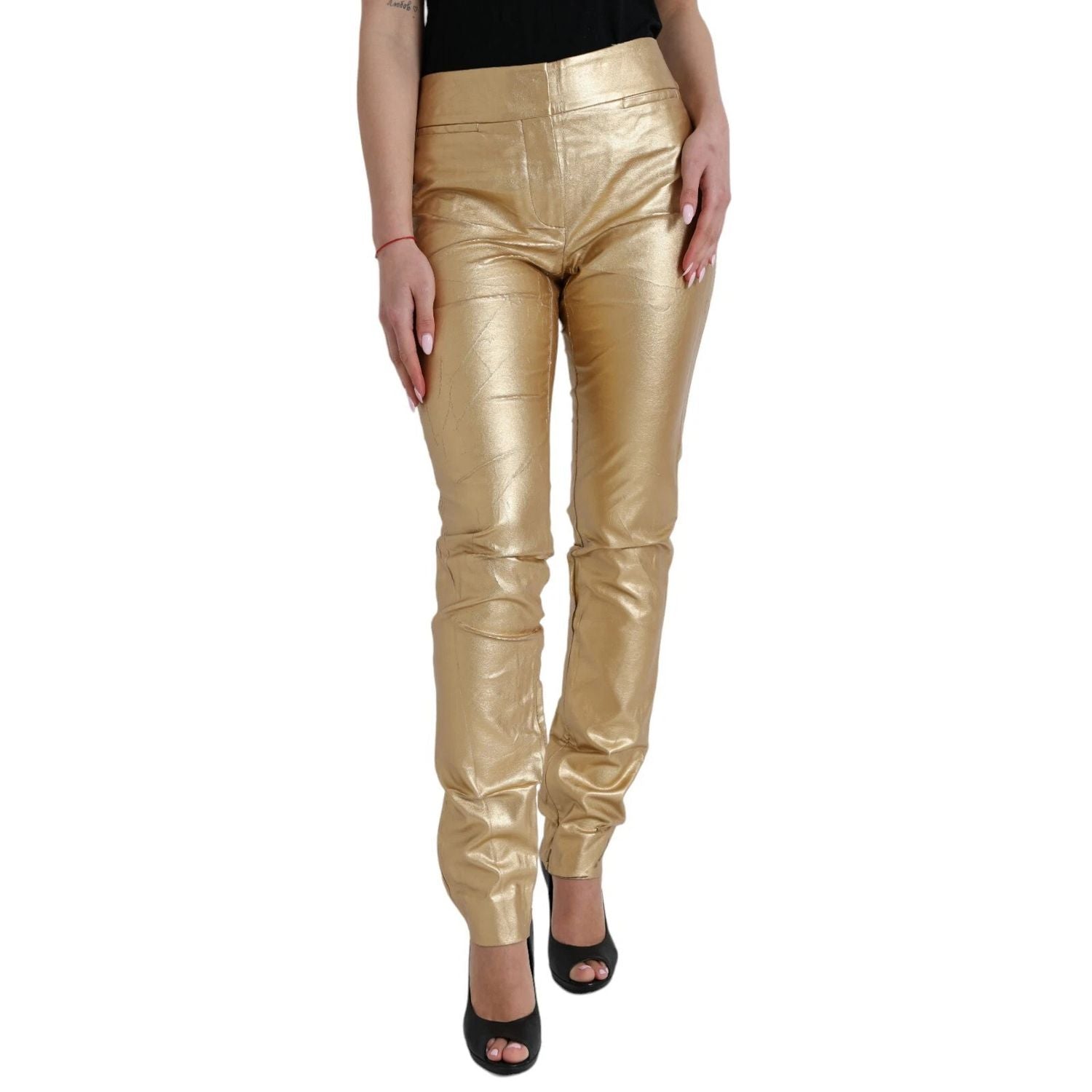 Dolce & Gabbana Gold High Waist Skinny Women Metallic Pants