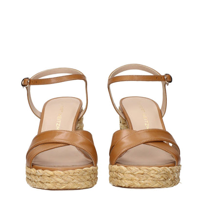 Stuart Weitzman Brown Leather Platform Sandals