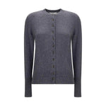 Lisa Yang Nellia Cardigan in cashmere with classic crew neck and button closure, featuring ribbed trim, perfect for elegant looks.