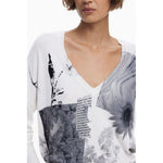 Stylish Desigual White Viscose Women Sweater with V-neck and artistic patterns