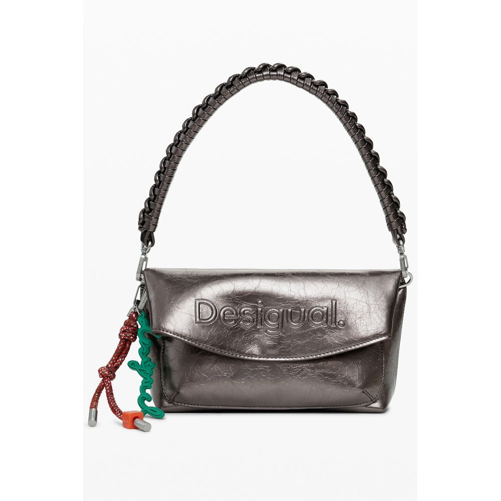 Desigual Bronze Polyethylene Women Handbag with adjustable straps and relief print logo, perfect for stylish versatility.