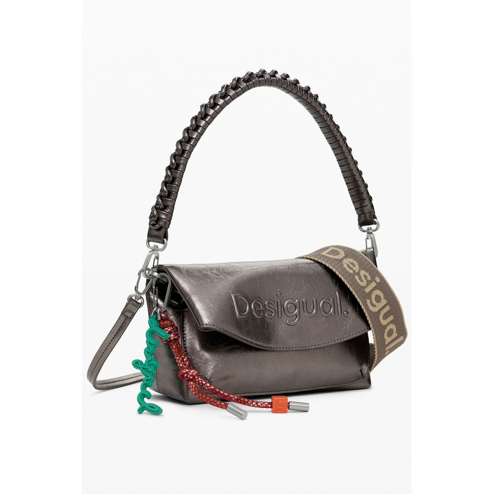 Desigual Bronze Polyethylene Women Handbag with adjustable straps and contrasting details.