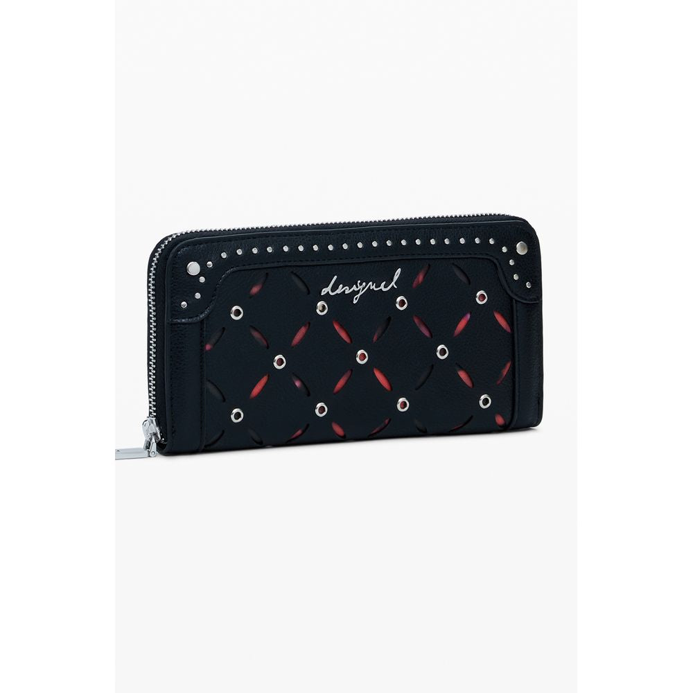 Desigual Black Polyethylene Women Wallet with chic design, contrasting details, and zip closure for modern trendsetters.