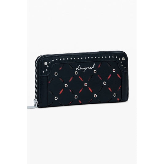 Desigual Black Polyethylene Women Wallet with chic design, contrasting details, and zip closure for modern trendsetters.