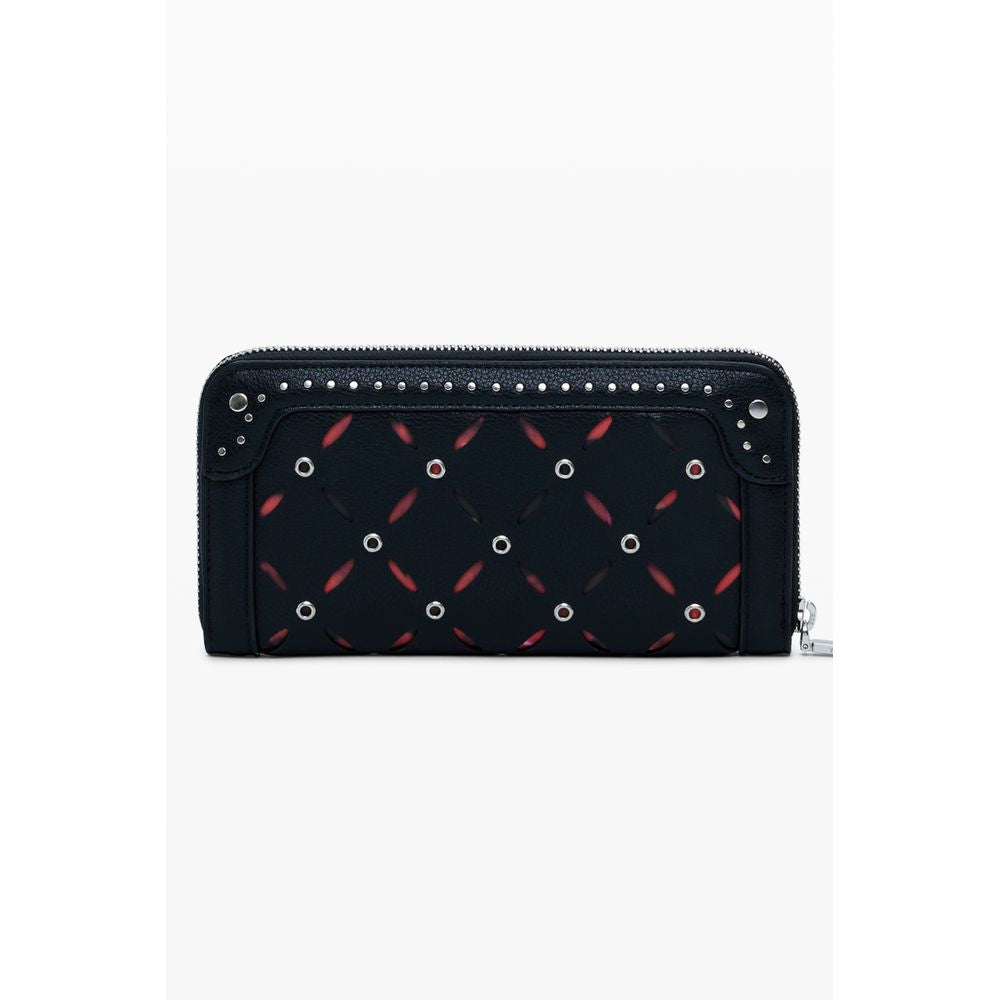 Desigual Black Polyethylene Women Wallet with stylish design and secure zip closure, featuring contrasting details and multiple compartments.