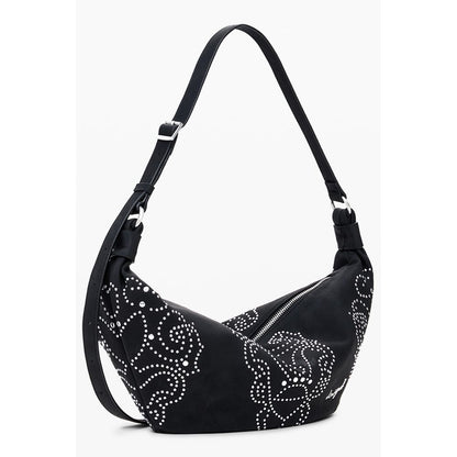 Desigual Black Polyethylene Women Handbag with stud details and adjustable strap.