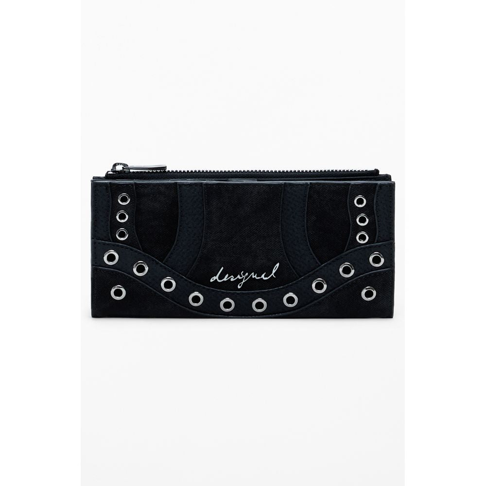 Desigual Black Polyethylene Women Wallet with zip and snap closures, stylish design for modern trendsetters.