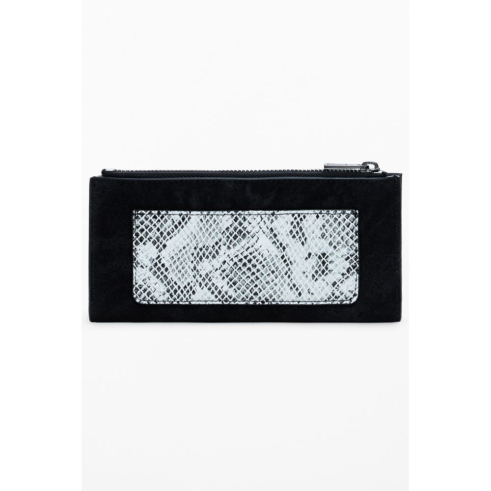 Desigual Black Polyethylene Women Wallet featuring snake patch design with zip closure for stylish functionality.
