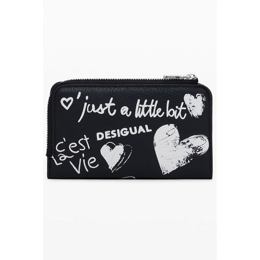 Desigual Black Polyethylene Women Wallet with bold graffiti design, ideal for fashion-forward women seeking style and practicality.