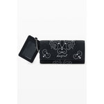 Desigual Black Polyethylene Women Wallet with studs, Desigual logo, and multiple compartments.