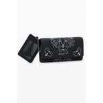 Desigual Black Polyethylene Women Wallet with studs and zip closure, featuring logo and multiple compartments for cards and coins.