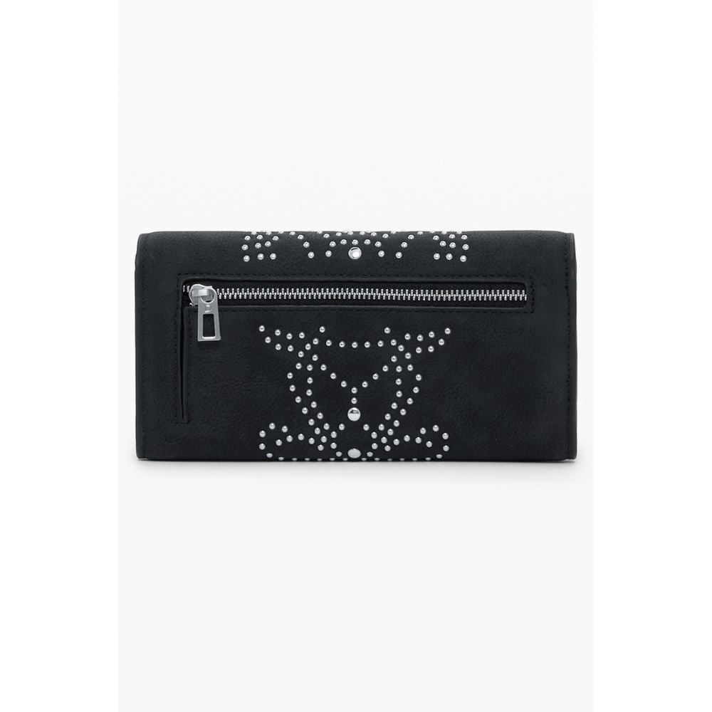 Desigual Black Polyethylene Women Wallet with studs and zip closure showcasing sophisticated design and functionality.