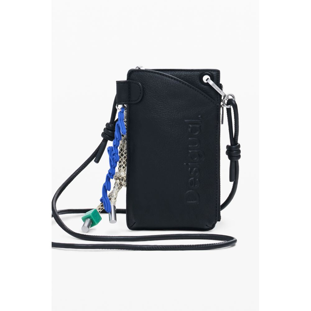 Desigual Black Polyethylene Women Wallet with contrast details and strap, stylish mini-crossover design for fashion and functionality.