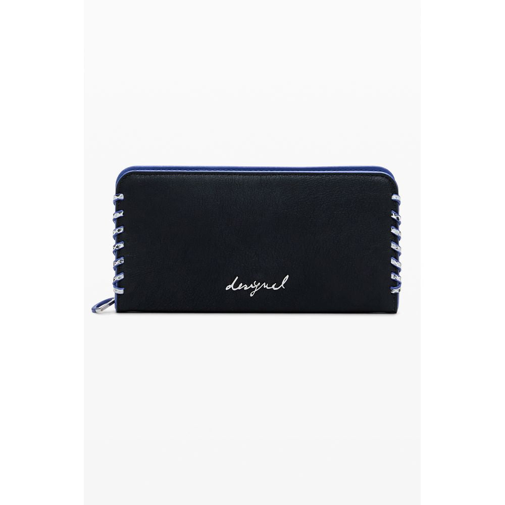 Desigual Black Polyethylene Women Wallet with logo, sleek design, multiple compartments, and zip closure.