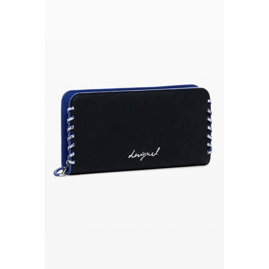 Desigual Black Polyethylene Women Wallet with zip closure and logo, featuring compartments and coin purses, stylish and functional design.