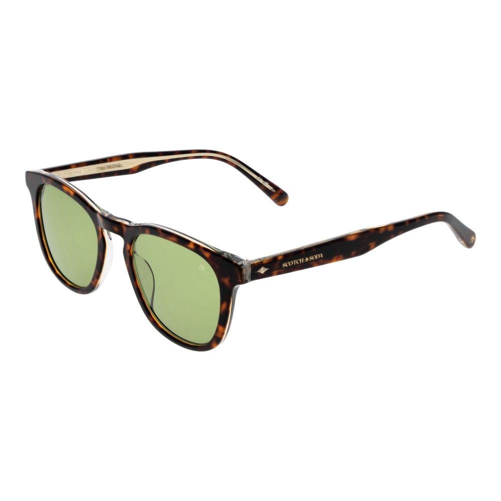 Scotch & Soda Brown Men Sunglass with round green lenses, metal frame, 100% UVA & UVB protection, includes branded case.