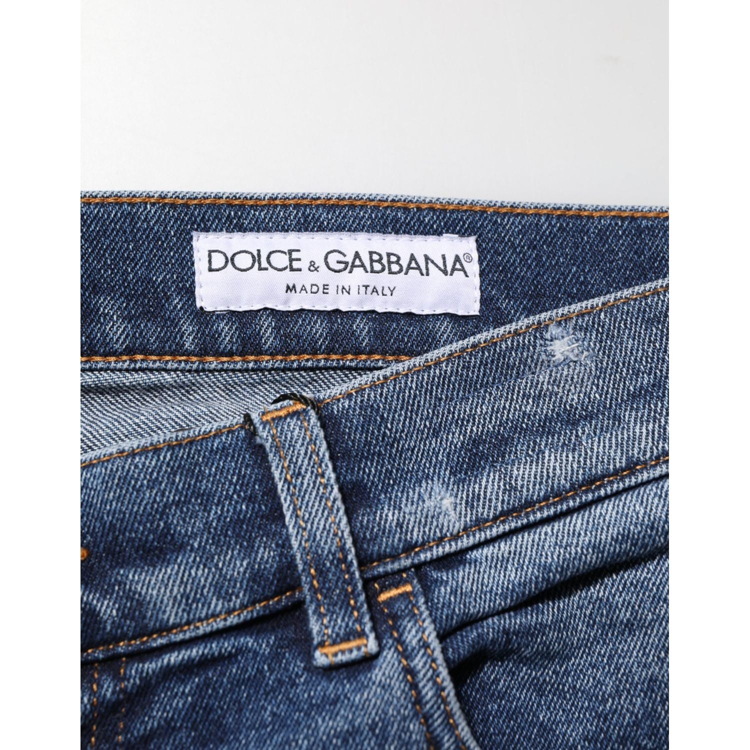 Dolce & Gabbana Blue Cotton Logo Plaque Skinny Men Denim Jeans