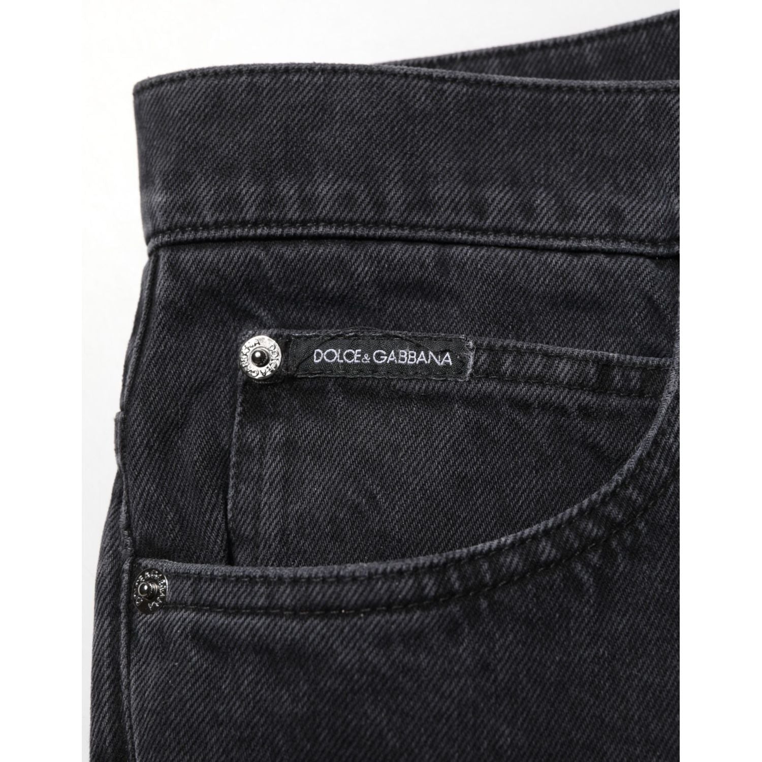 Dolce & Gabbana Black Cotton Logo Men Mid Waist Denim Jeans