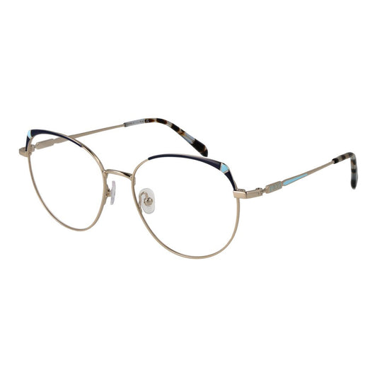 Emilio Pucci Gold Women Glasses Frame with metal full-rim, round style and demo lenses, includes branded case.