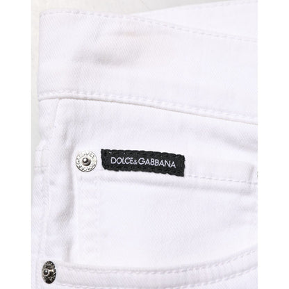 Dolce & Gabbana White Ripped Cotton Skinny Men Denim Jeans