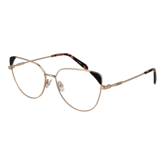 Emilio Pucci Gold Women Glasses Frame, metal cat eye design with demo plastic lenses, full-rim style 57-15-140.