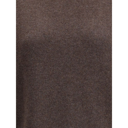 Close-up of Brunello Cucinelli Brown Cashmere Turtleneck fabric texture.