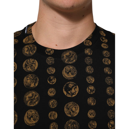 Dolce & Gabbana Black Cotton Coin Print Crew Neck T-shirt