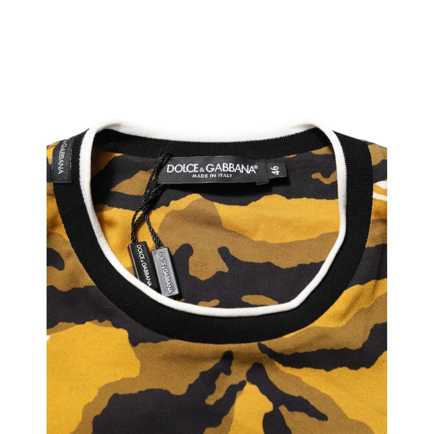 Dolce & Gabbana Multicolor Leopard Palm Leaf Men Crew Neck T-shirt close-up