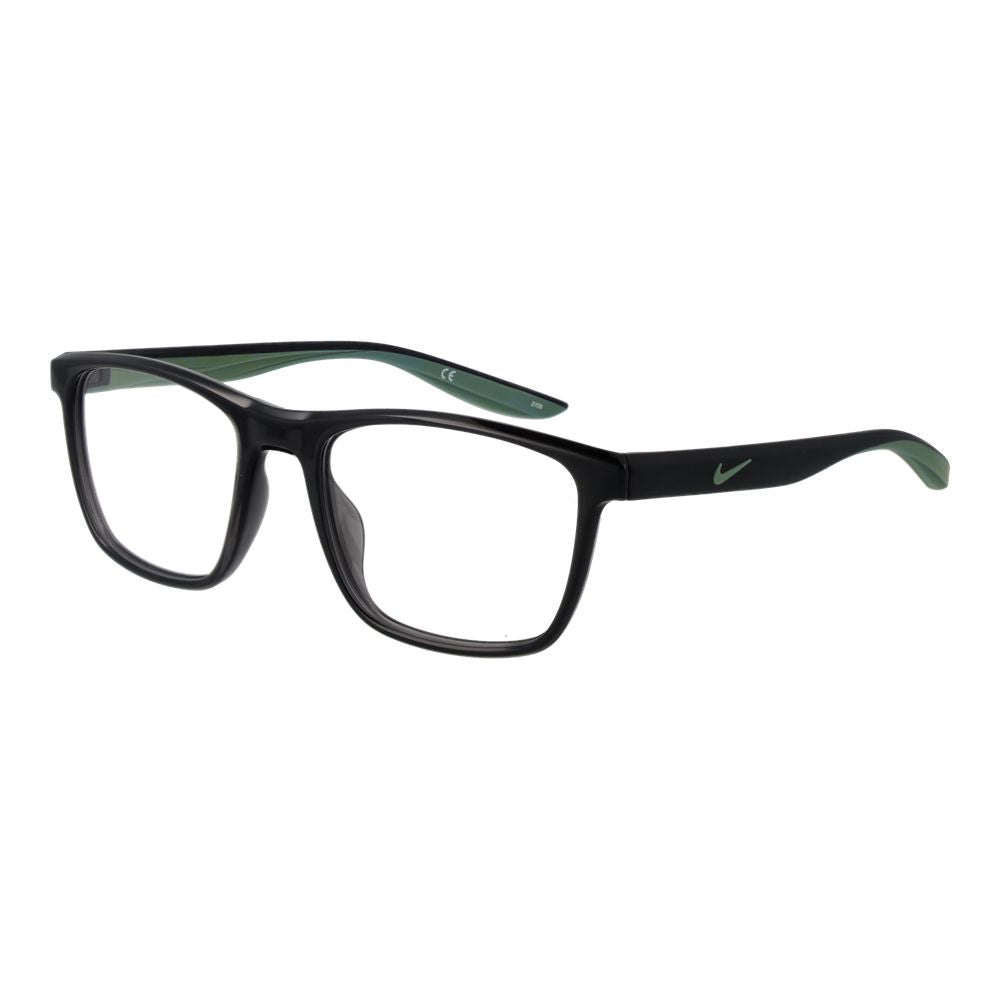 Nike Gray Unisex Glasses Frame with full-rim black square design, stainless steel material, and demo lenses.
