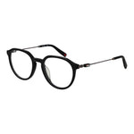 Fila Black Unisex Glasses Frame with full-rim metal in black, panto style, demo lenses, size 50-20-145, includes branded case.