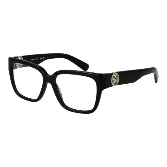 Longchamp Black Women Glasses Frame full-rim acetate with demo lenses, rectangular style, size 52-14-140, includes branded case.