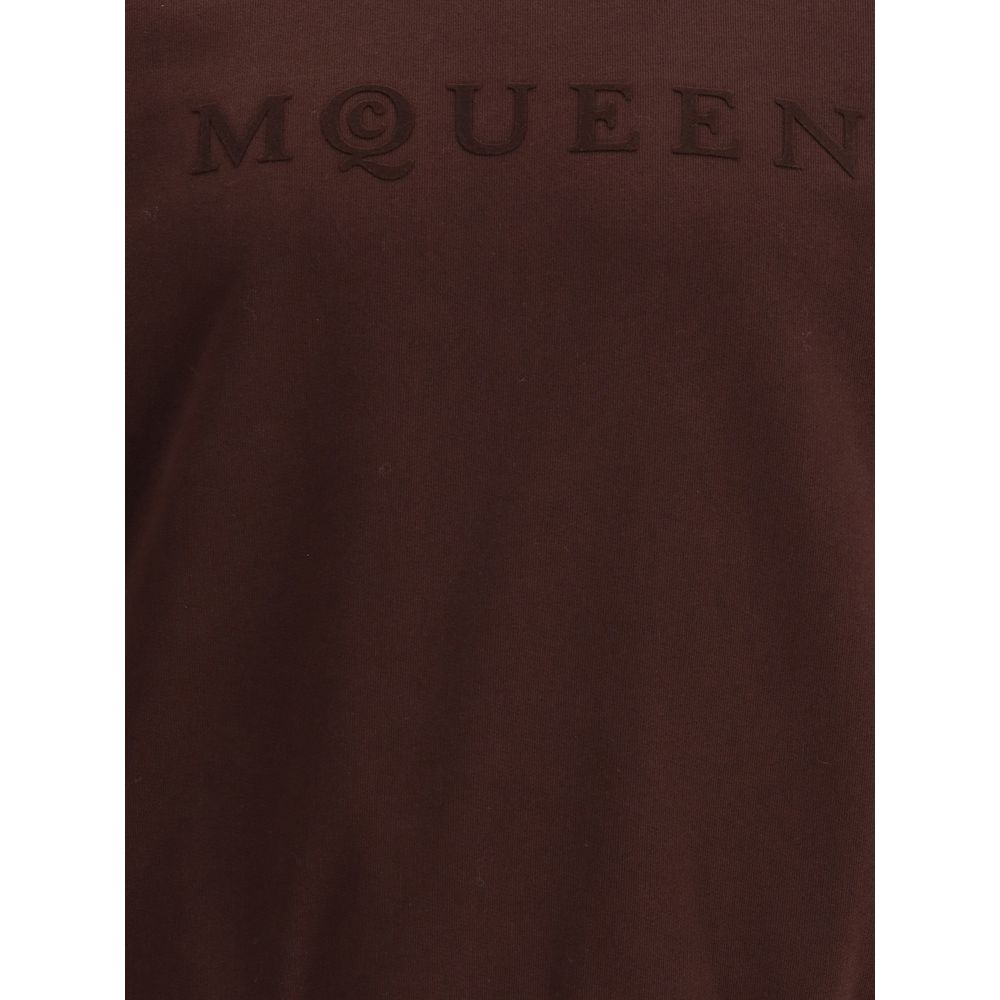 Alexander McQueen Brown Cotton Sweatshirt with tonal flocked logo on chest, crewneck design from AW25 collection, 100% cotton.