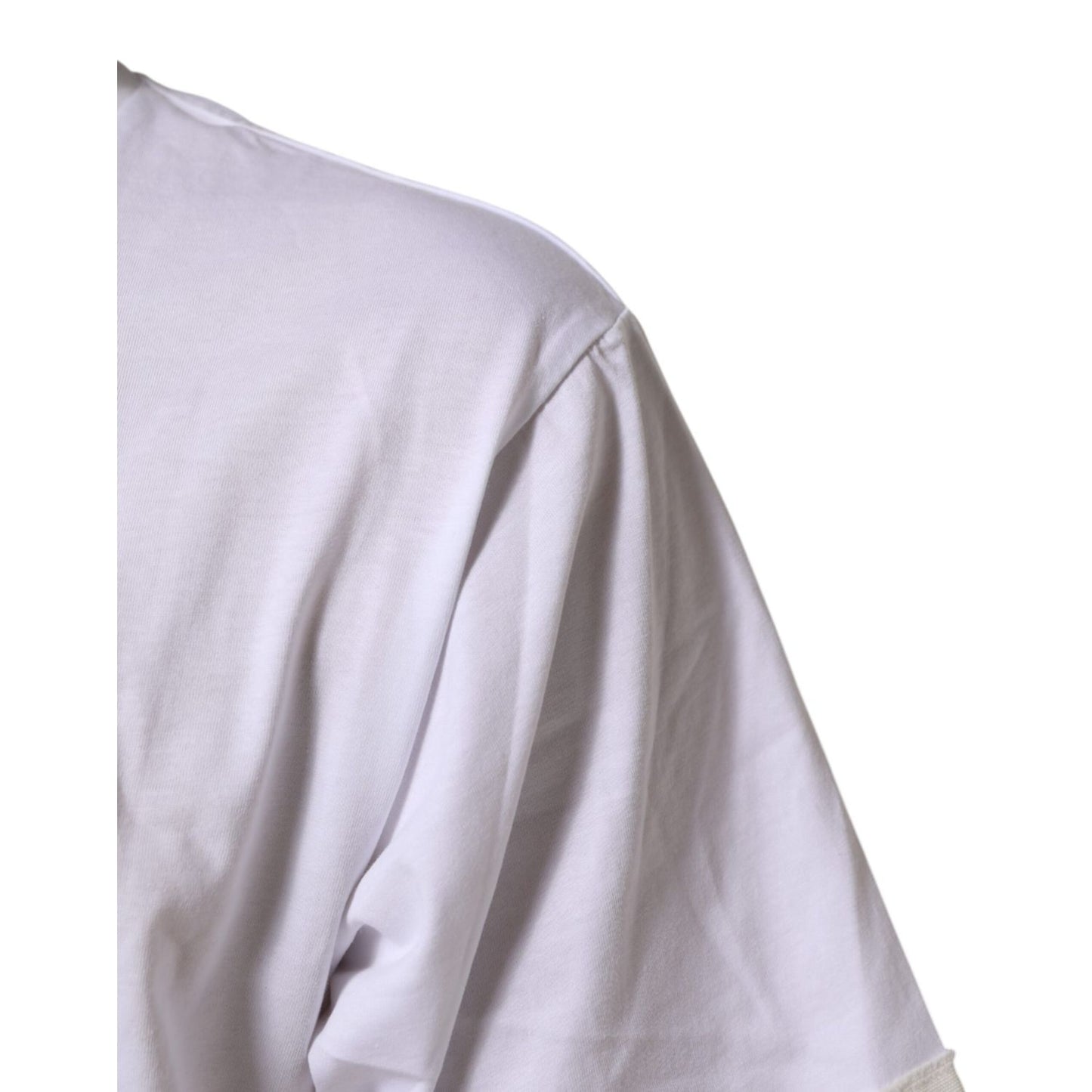 Back view of Dolce & Gabbana White Graphic Print Cotton Crew Neck T-shirt showcasing fabric quality and craftsmanship detail.