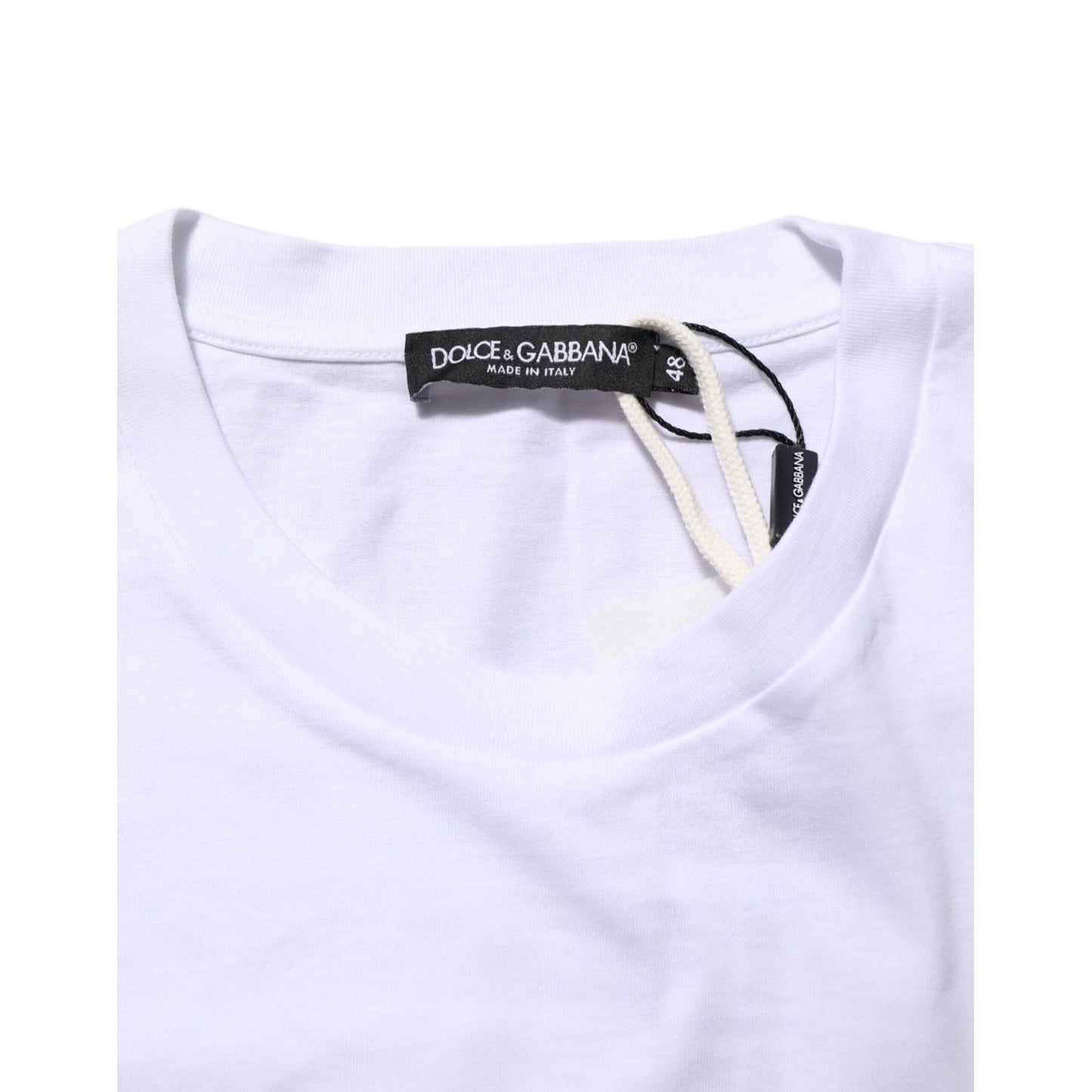 Dolce & Gabbana White Graphic Print Cotton Crew Neck T-shirt with tag details