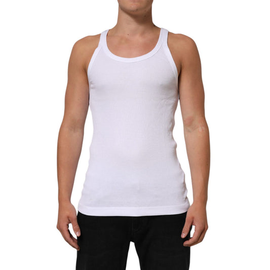 Dolce & Gabbana White Sleeveless Round Neck Tank Top T-shirt made of 100% cotton with logo details, featuring comfort and style.