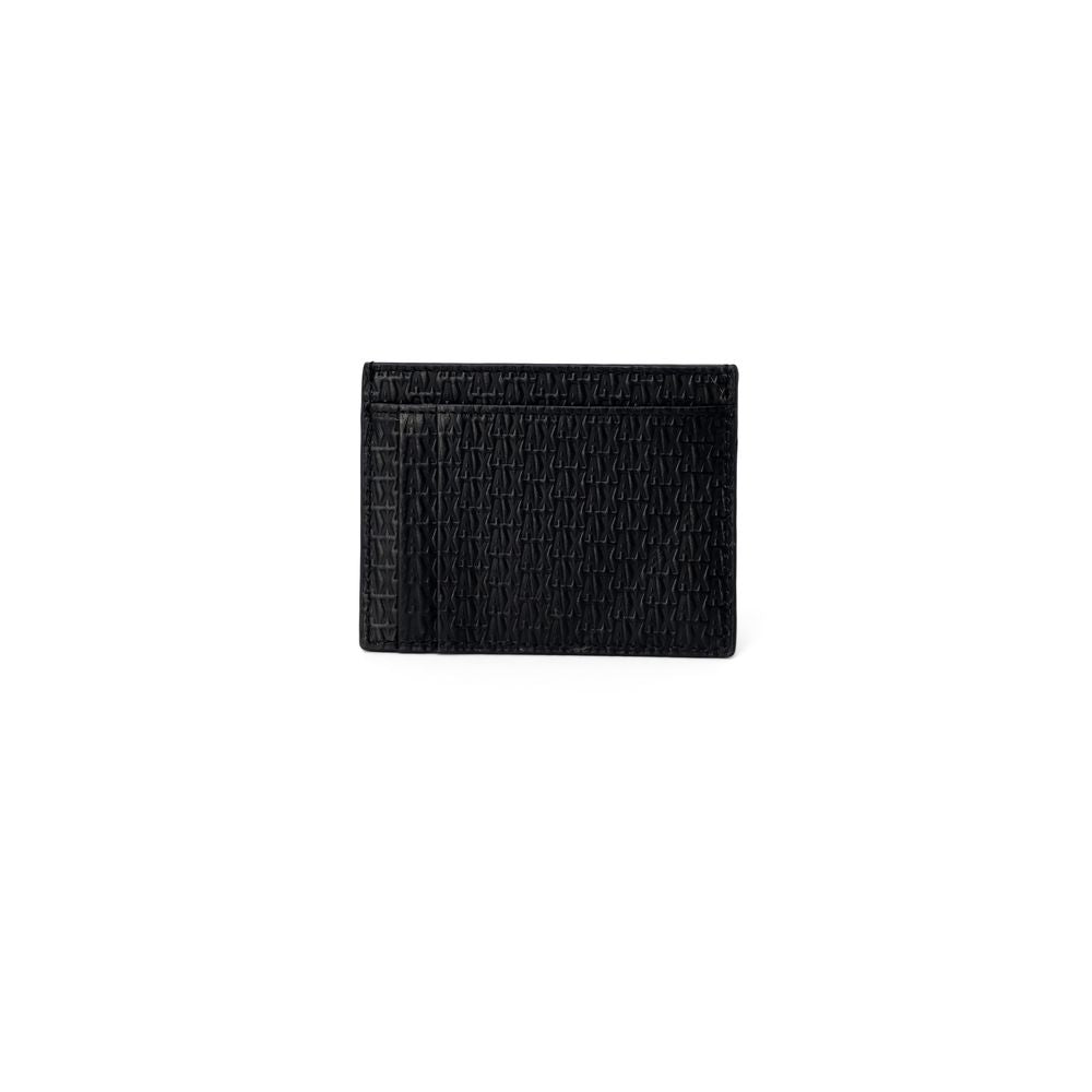 Armani Exchange Black Leather Wallet with embossed AX logo, compact and elegant design made from 100% bovine leather for men.