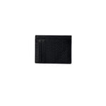 Armani Exchange Black Leather Wallet with embossed AX logo, compact and elegant design made from 100% bovine leather for men.