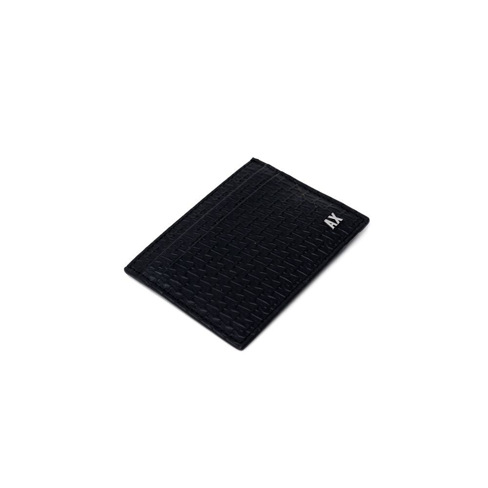 Armani Exchange Black Leather Wallet with embossed AX logo, showcasing elegant and modern texture for men.