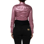 Back view of Dolce & Gabbana Pink Cotton Stretch Collared Cropped Jacket, showcasing the fitted design and structured collar.