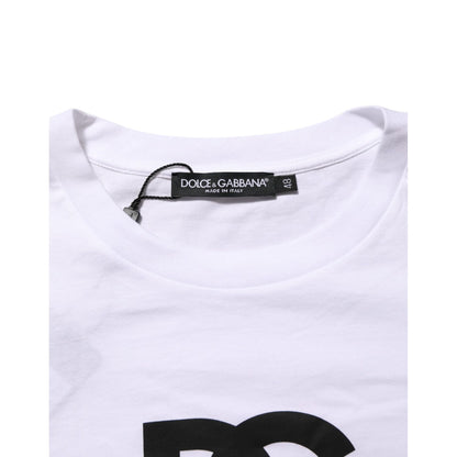 Dolce & Gabbana White Logo Print Cotton Crew Neck Men T-shirt