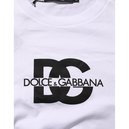 Dolce & Gabbana White Logo Print Cotton Crew Neck Men T-shirt